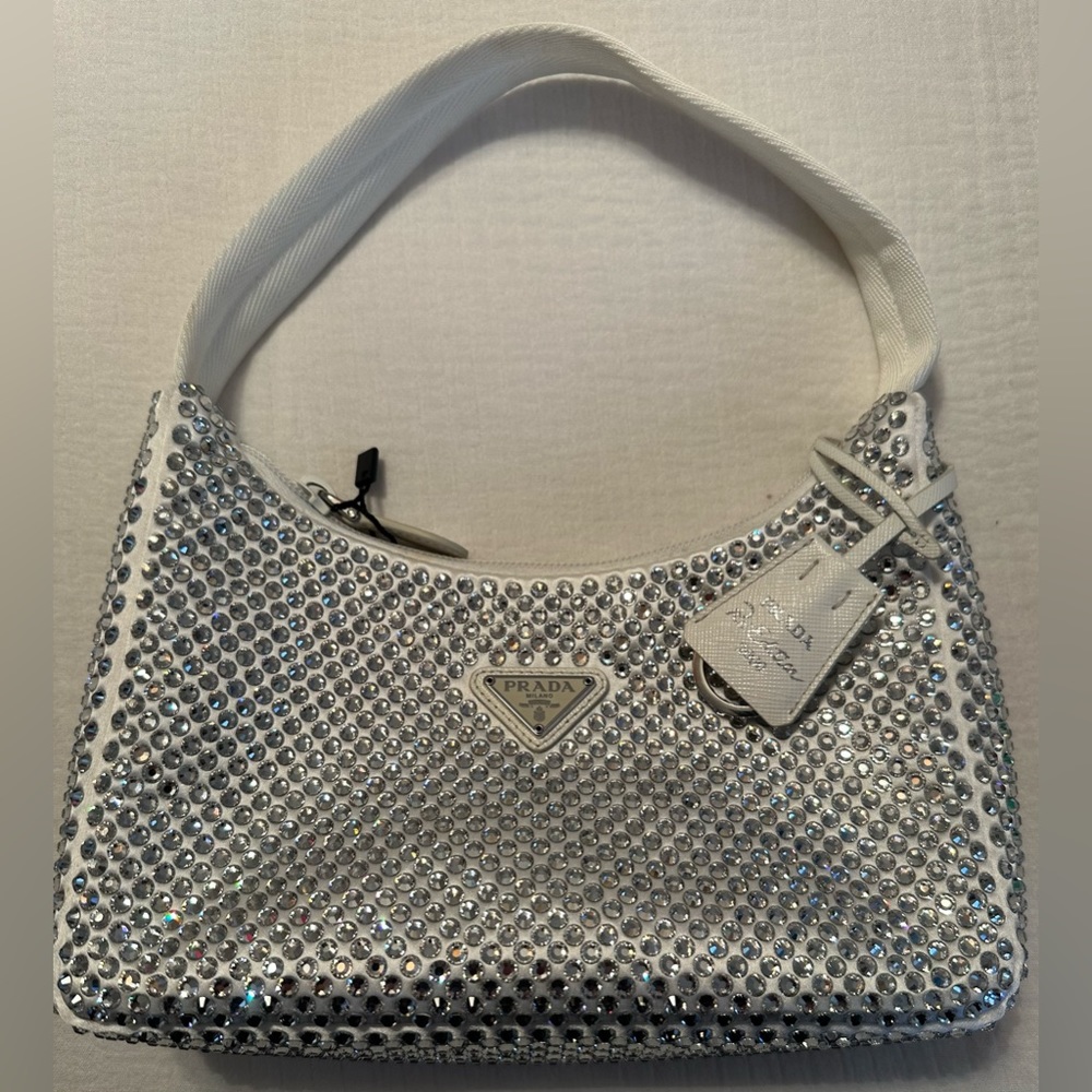 PRADA white satin mini-bag with crystals